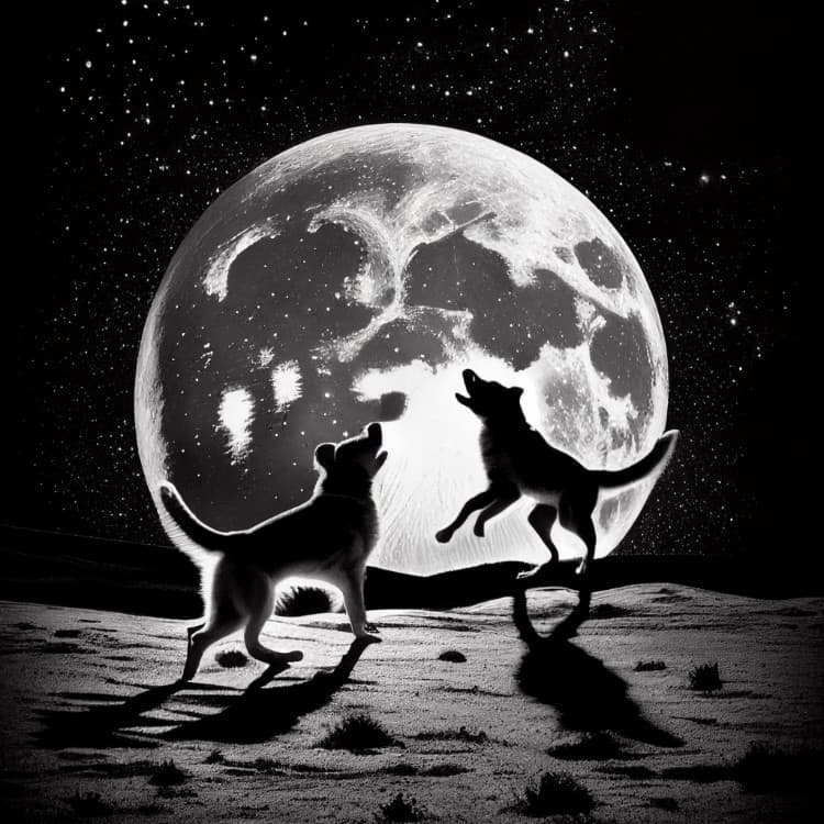 two dogs on the moon made with ai