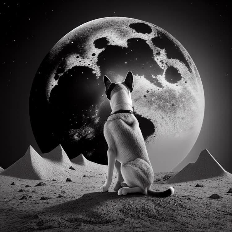 a dog looking at the moon made with ai